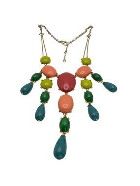 Banana Republic Colorful Statement Bib Necklace Multicolor Resin Gold-Tone Chain
